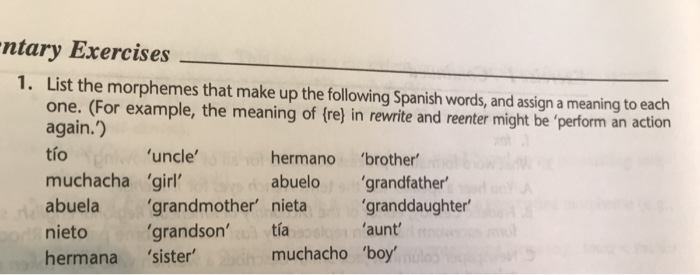 ntary Exercises 1. List the morphemes that make up Chegg