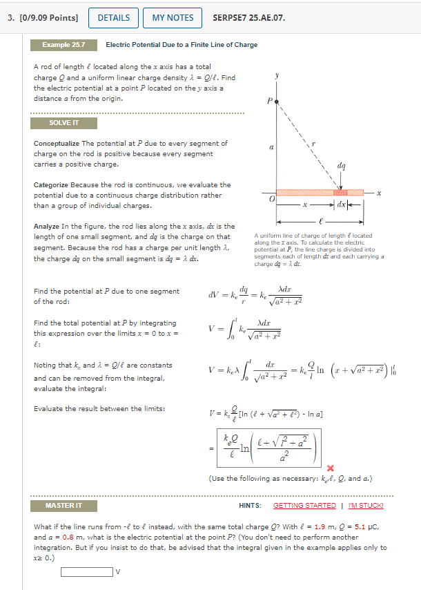 Solved Electric Potential Due to a Finite Line of ChargeA | Chegg.com