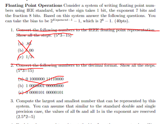 Floating Point Operations Consider a system of | Chegg.com