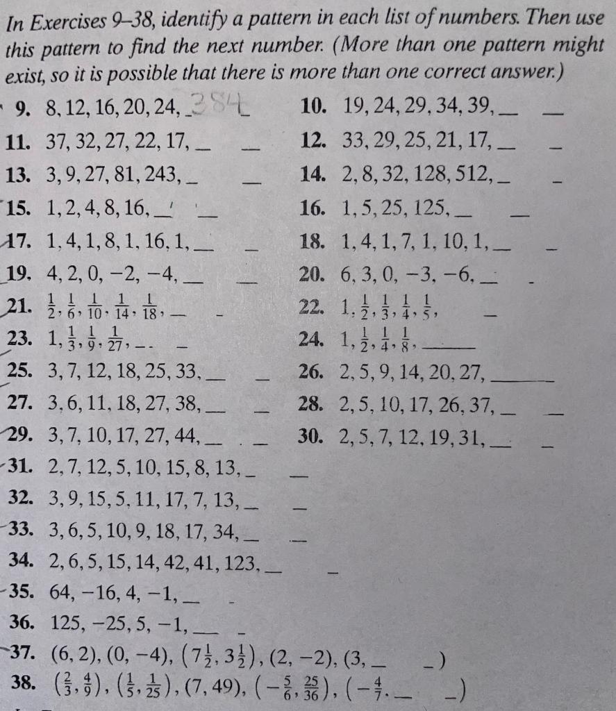 Solved In Exercises 9-38, identify a pattern in each list of | Chegg.com