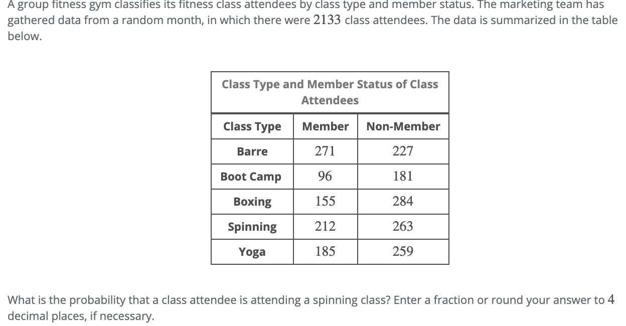 Solved A Group Fitness Gym Classifies Its Fitness Class | Chegg.com