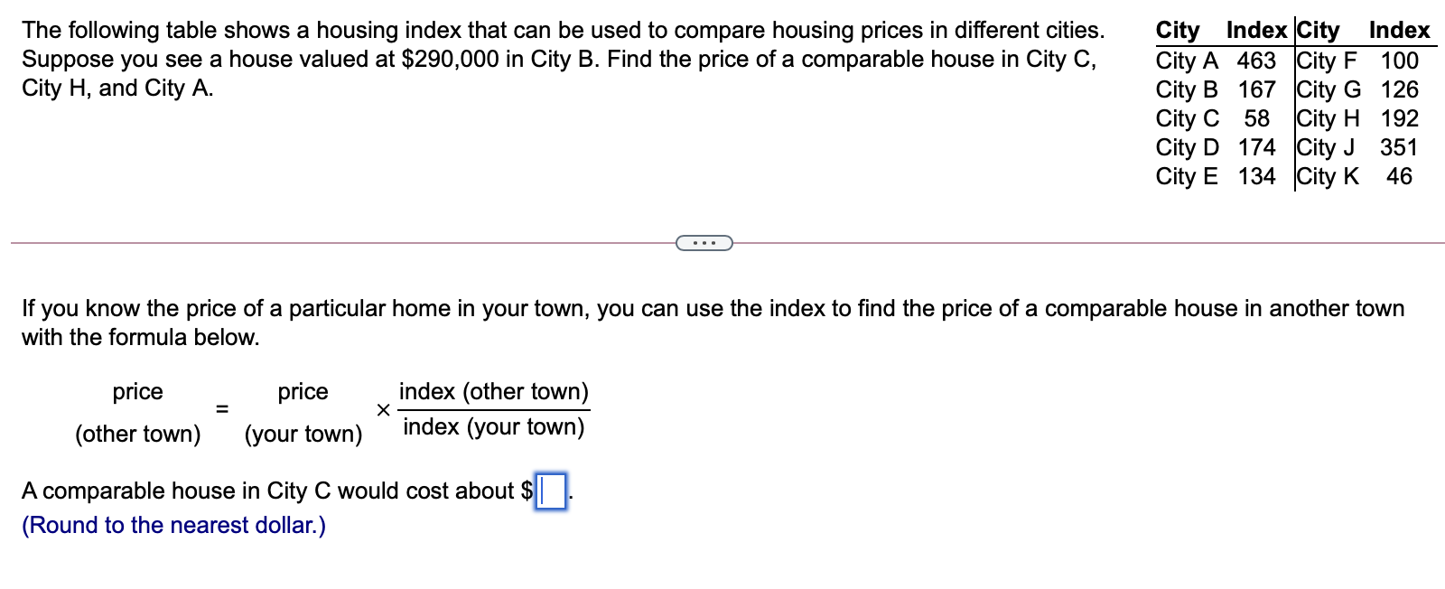Solved The following table shows a housing index that can be
