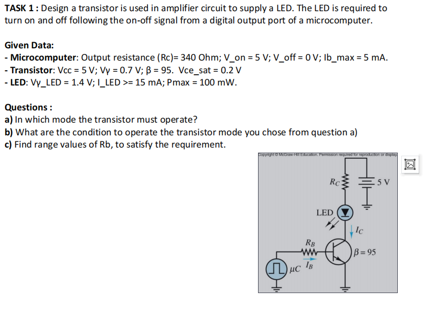Solved TASK 1 : Design a transistor is used in amplifier | Chegg.com
