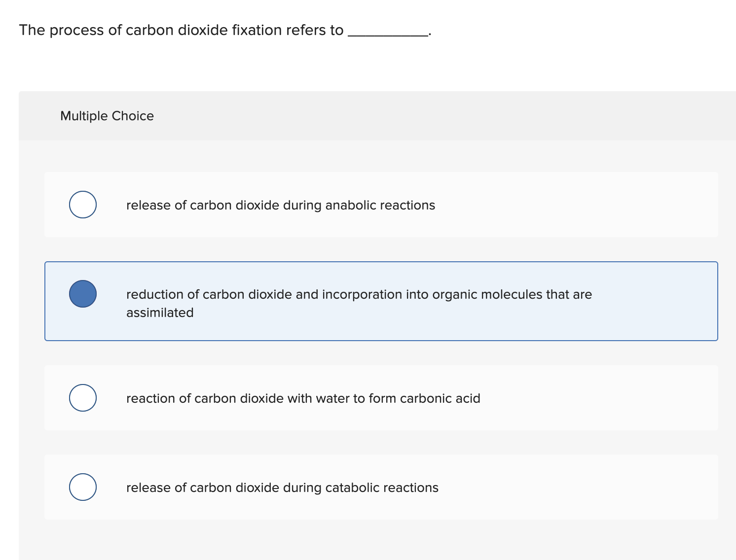Solved The process of carbon dioxide fixation refers | Chegg.com