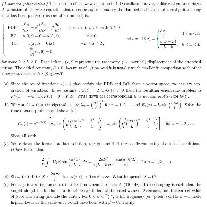 Solved A damped guitar string. The solution of the wave Chegg