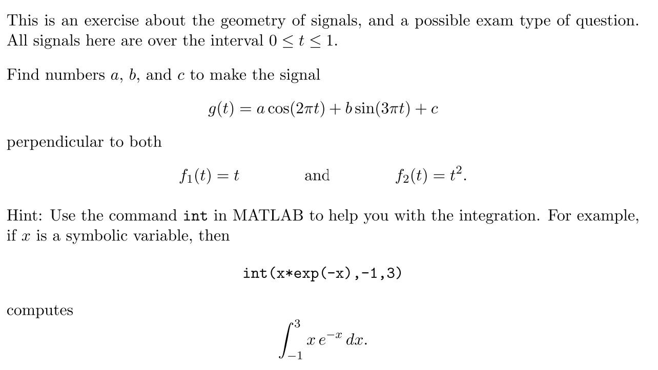 Solved This is an exercise about the geometry of signals,