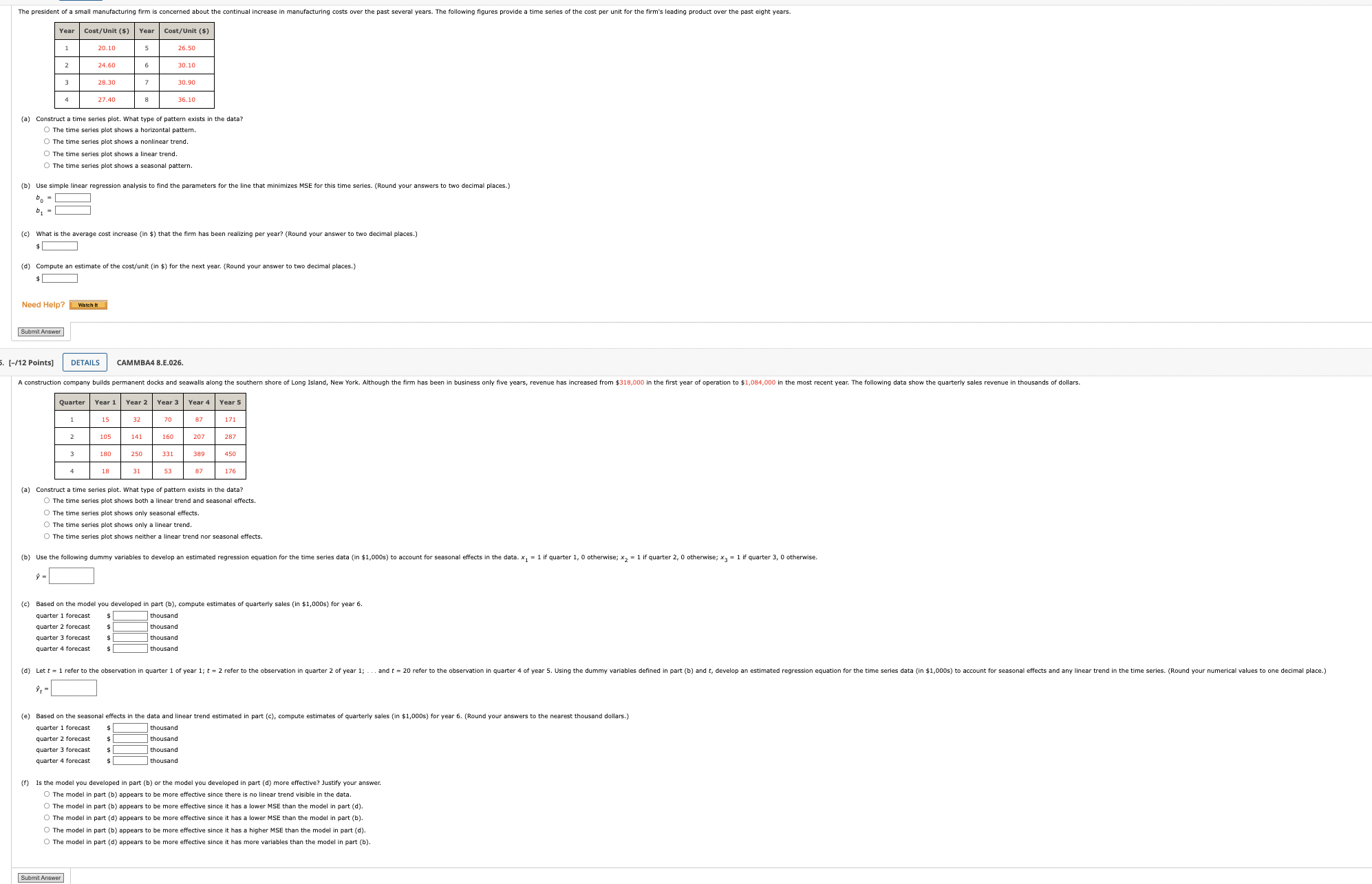 Solved (a) Construct a time series plot. What type of | Chegg.com