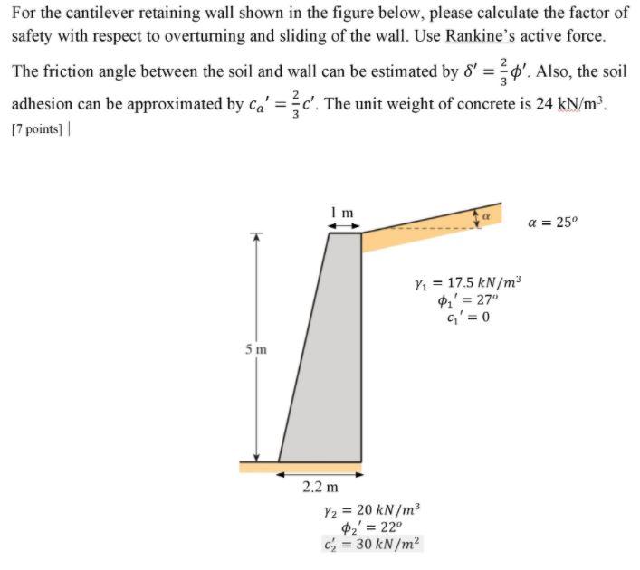 Solved For the cantilever retaining wall shown in the figure | Chegg.com