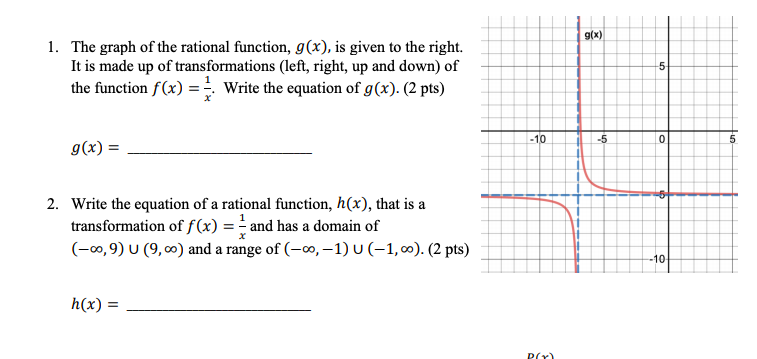 Solved g(x) 1. The graph of the rational function, g(x), is | Chegg.com