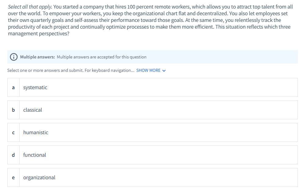Solved Select all that apply. You started a company that | Chegg.com