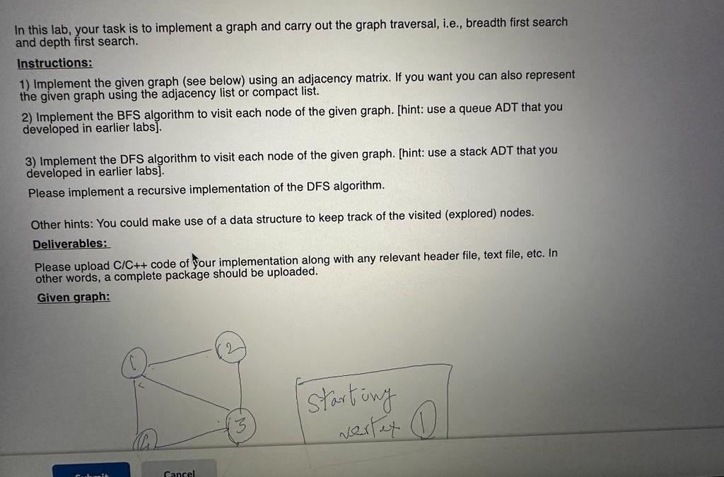 Solved In this lab, your task is to implement a graph and | Chegg.com