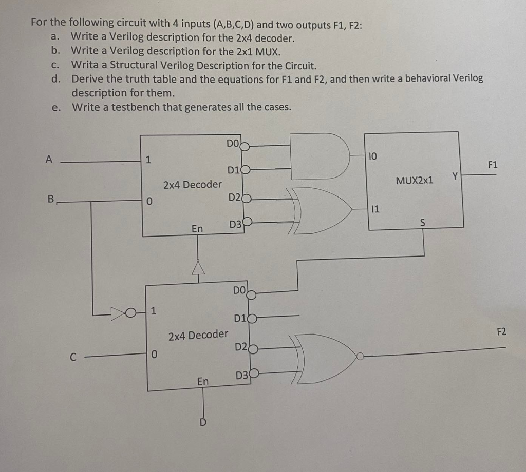 Solved For The Following Circuit With 4 Inputs (A,B,C,D) And | Chegg.com