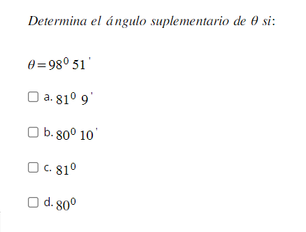 Solved Determine the supplementary angle of A if: theta=98 | Chegg.com