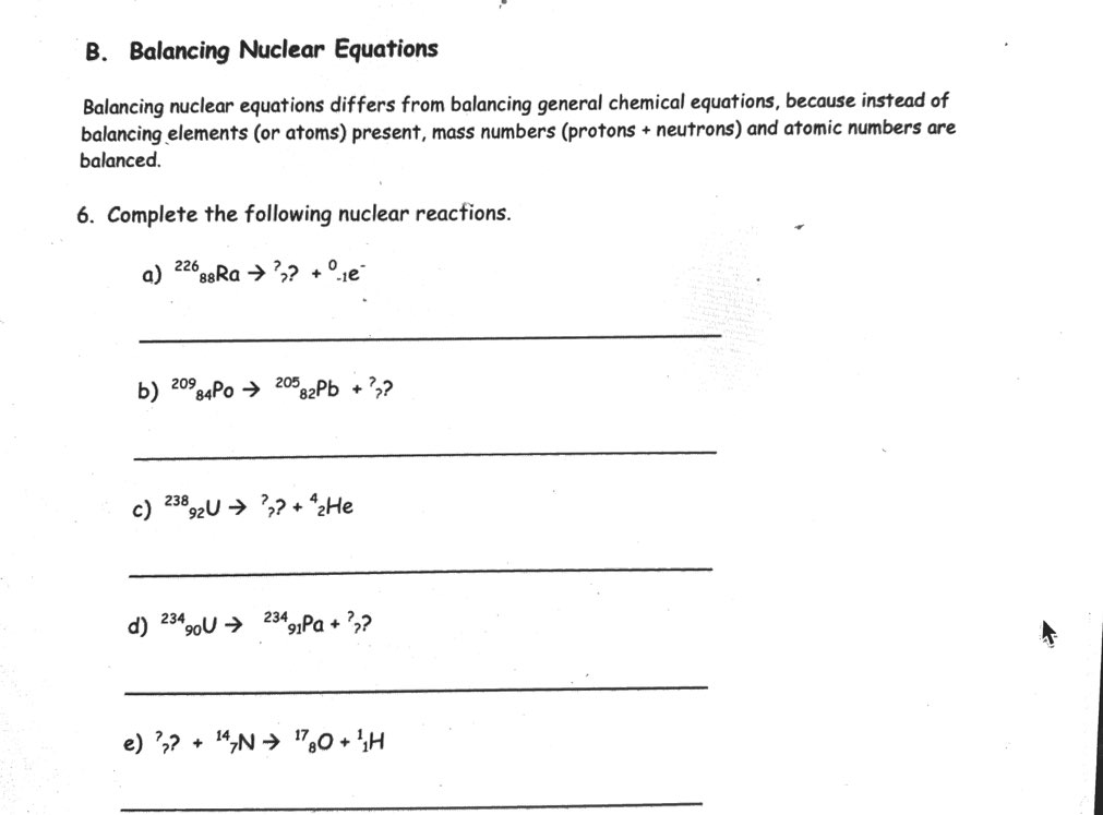 Solved B. Balancing Nuclear Equations Balancing Nuclear | Chegg.com