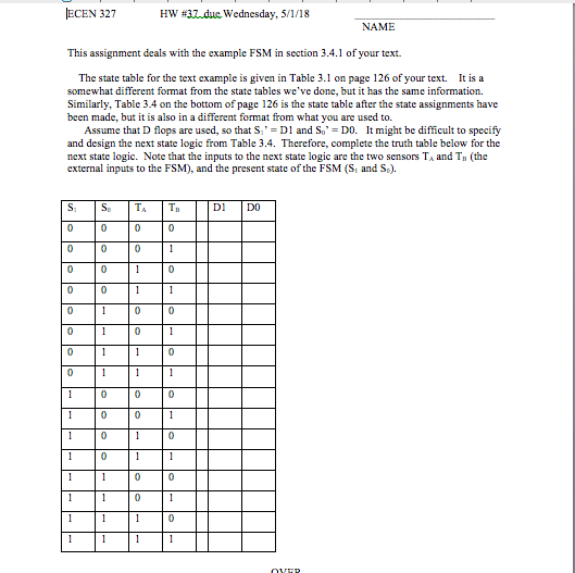 ECEN 327 HW #3.du.wednesday, 5/1/18 NAME This | Chegg.com