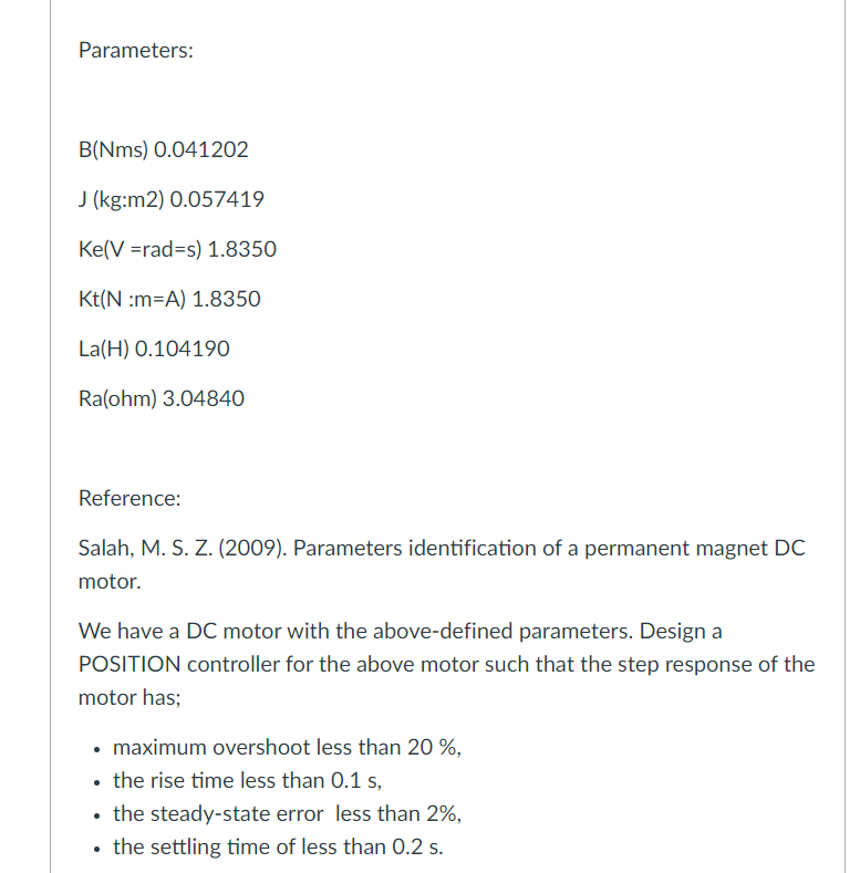 Solved Parameters B Nms J Chegg Com