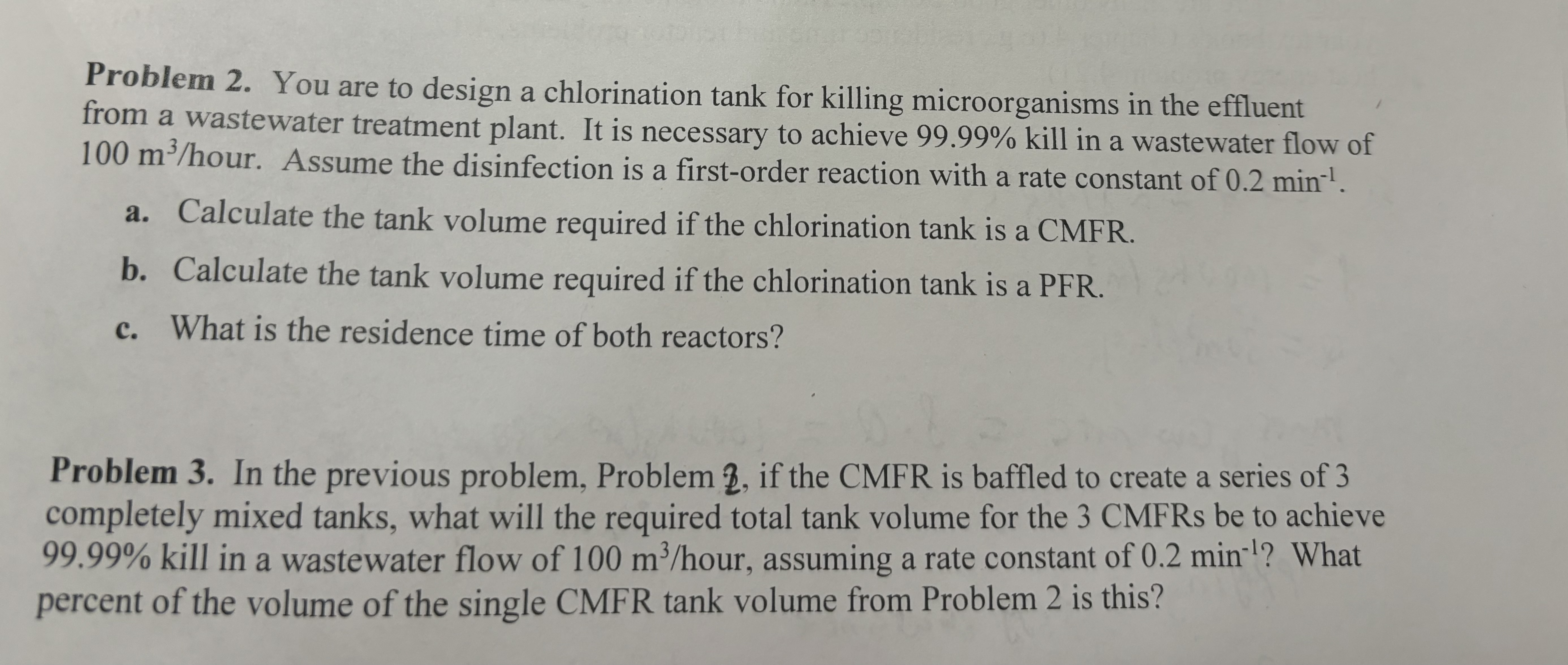 Solved Problem 2. ﻿You are to design a chlorination tank for | Chegg.com