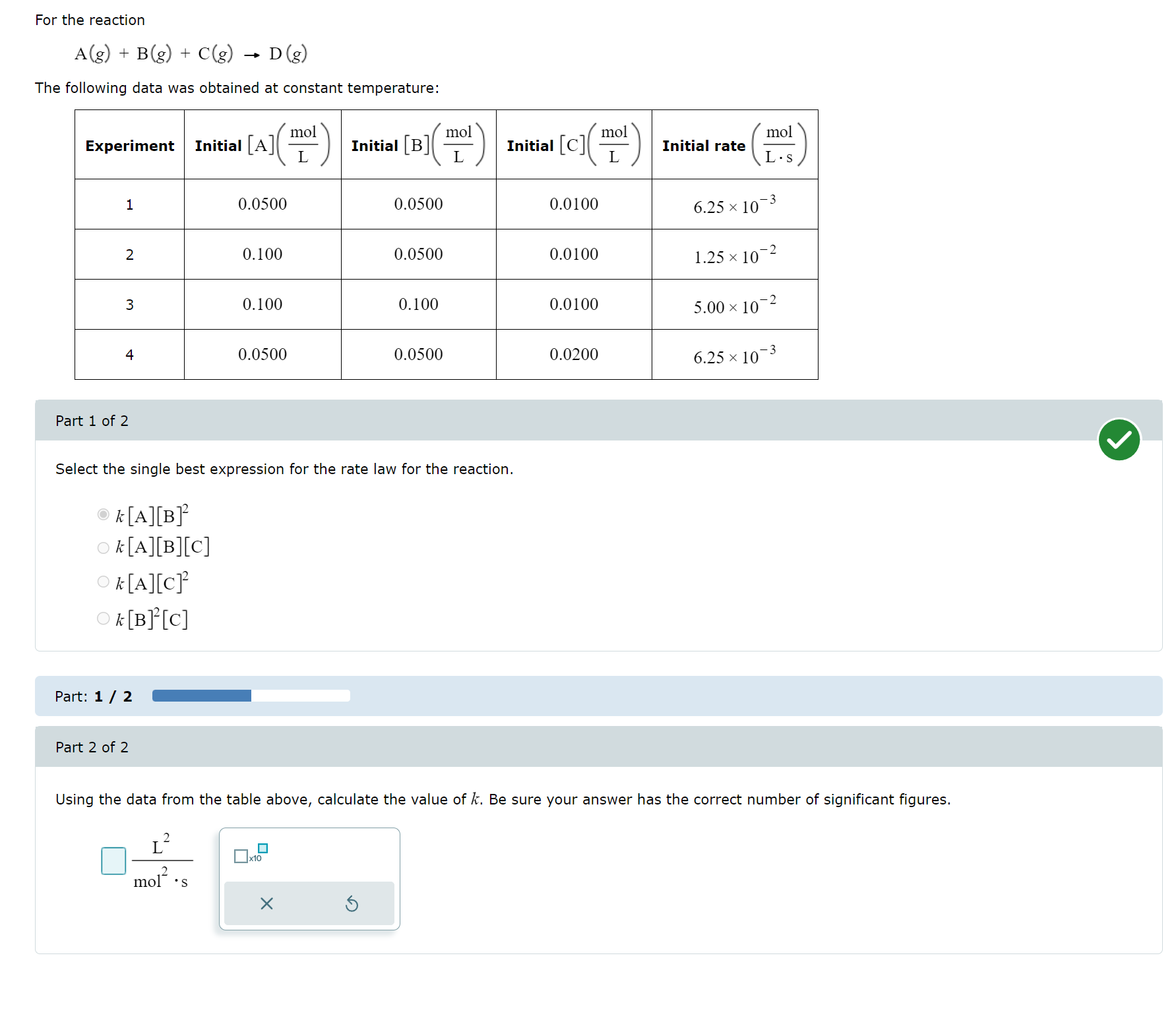 Solved For The Reaction A(g)+B(g)+C(g)→D(g) The Following | Chegg.com