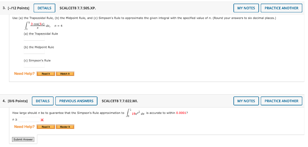 Solved ∫15x3cos(5x)dx,n=4 (a) The Trapezoidal Rule (b) The | Chegg.com