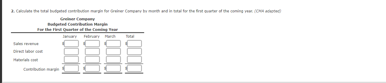 Solved months of the coming year is as follows: Required: | Chegg.com