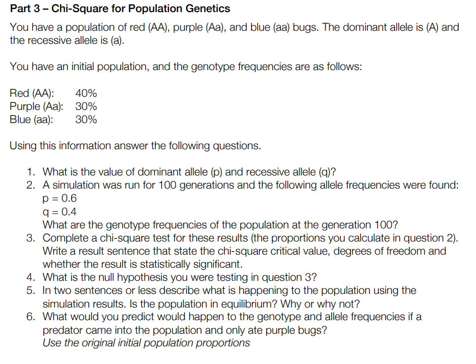 Solved Part 3 - Chi-Square for Population Genetics You have | Chegg.com