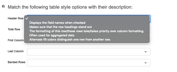 1 Match the following Data Type Sort Options with Chegg