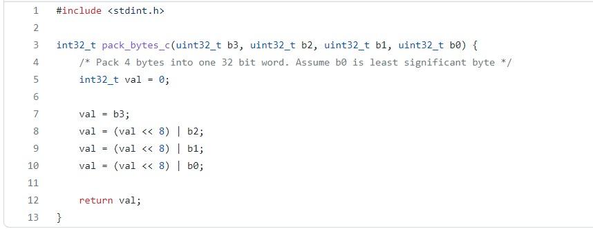 Solved pack_bytes Given four 1-byte values (unsigned), you | Chegg.com