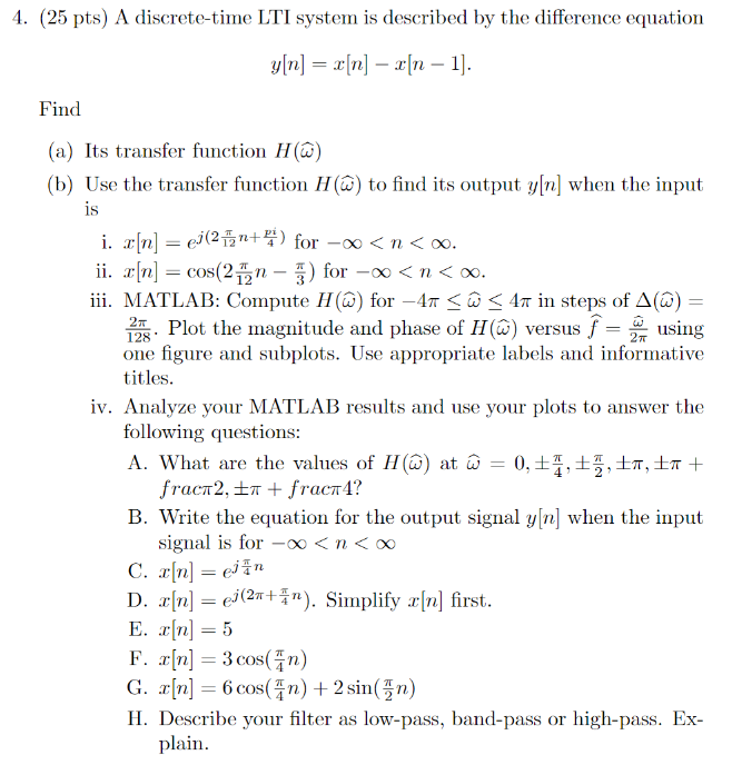 Solved 1 25 Pts A Discrete Time Lti System Is Described