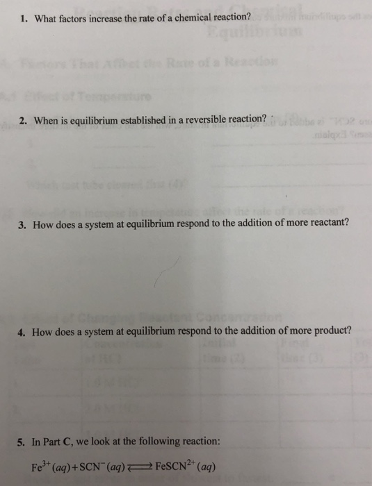 Solved 1. What factors increase the rate of a chemical | Chegg.com