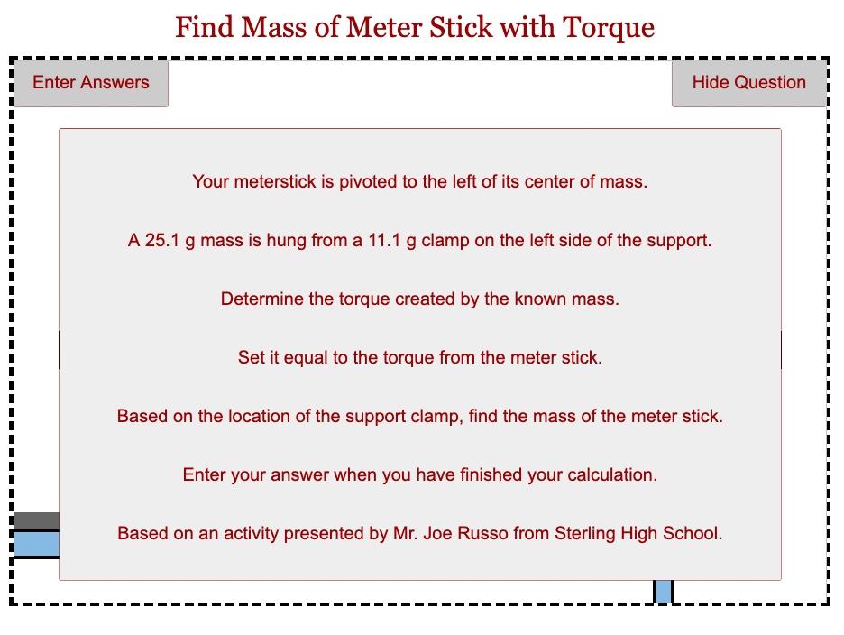 Solved Find Mass of Meter Stick with Torque Click on System
