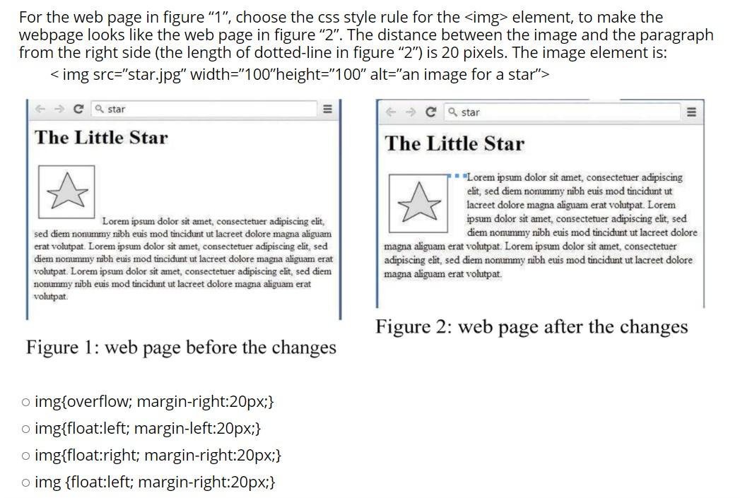 Solved For the web page in figure "1", choose the css style | Chegg.com
