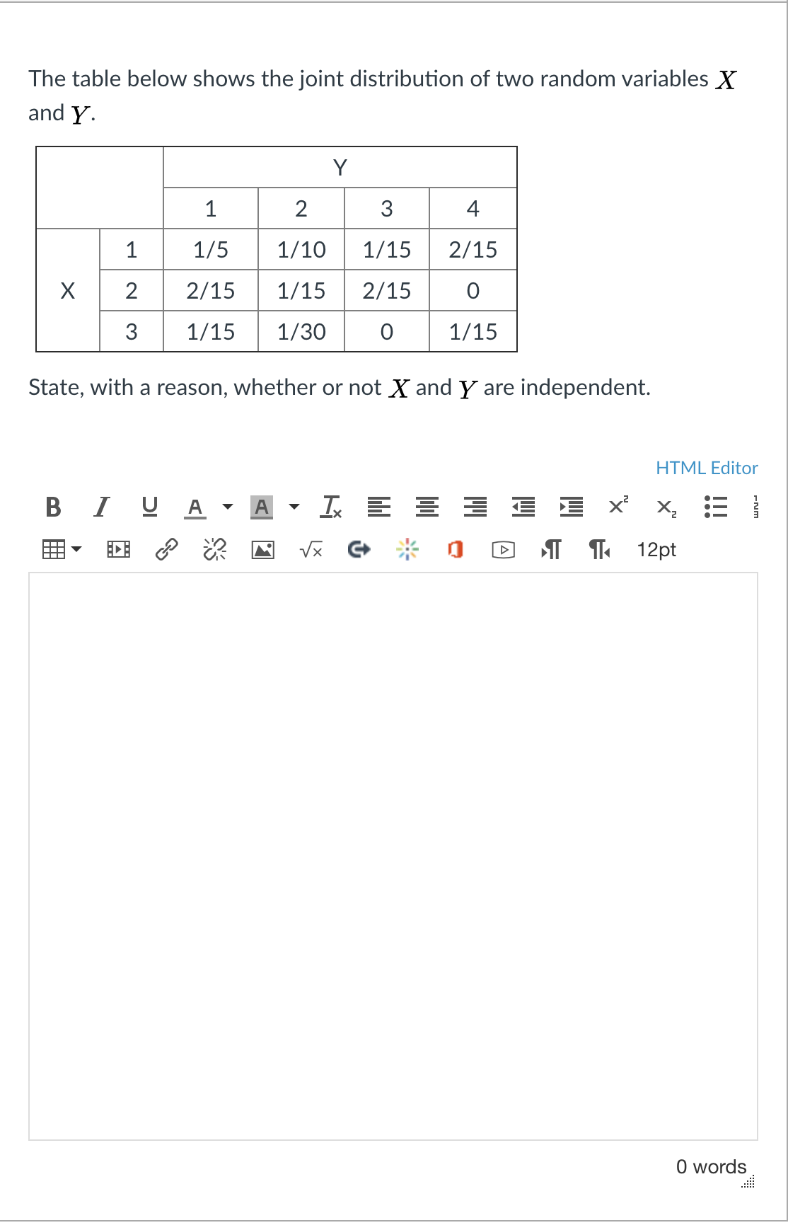 Solved The table below shows the joint distribution of two | Chegg.com