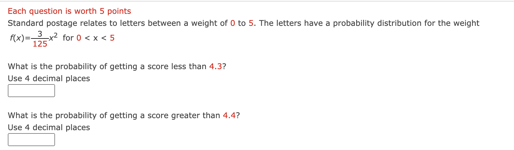 Solved Each question is worth 5 points Standard postage | Chegg.com