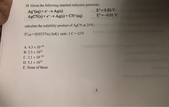 Solved 18 Given The Following Standard Reduction Potentials, | Chegg.com