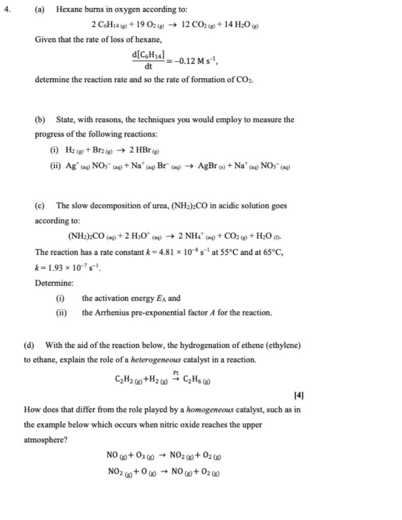 Solved 4. (a) Hexane Burns In Oxygen According To: 2 