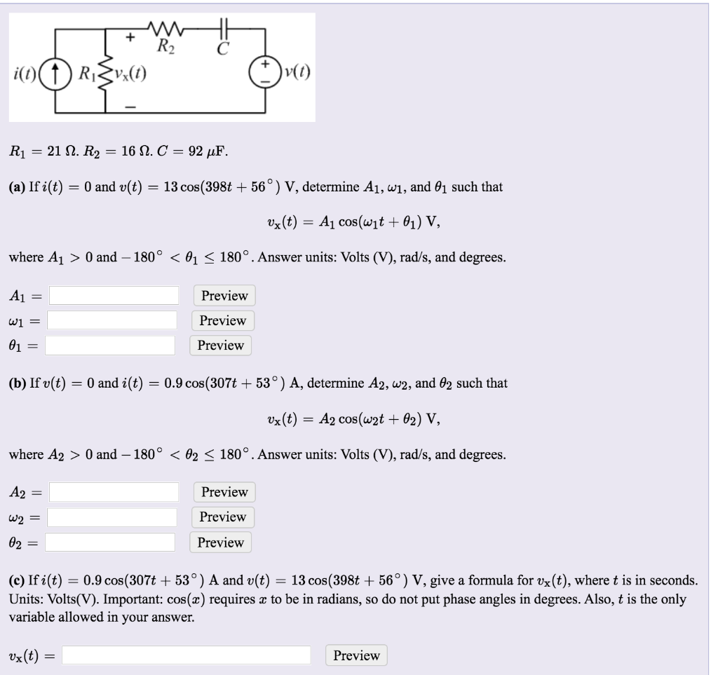 Solved I T Ri Svi T R1 21 N R2 16 N C 92 Uf A Chegg Com