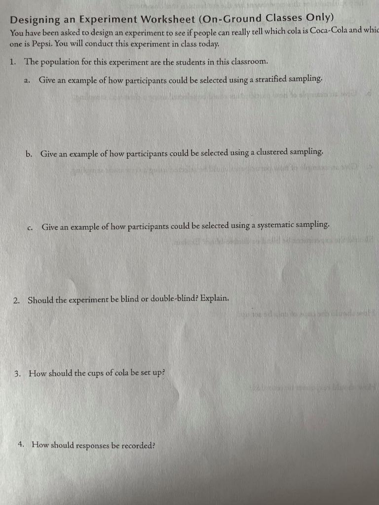 Solved Designing an Experiment Worksheet (On-Ground Classes Pertaining To Designing An Experiment Worksheet