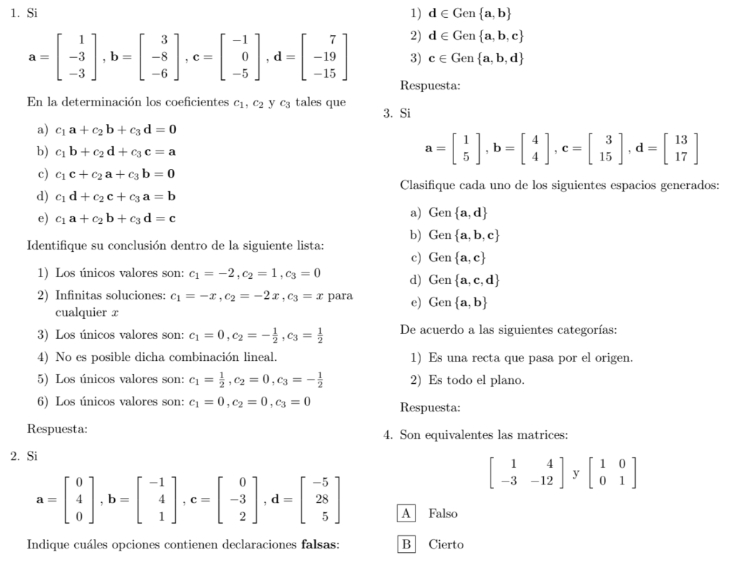 \( \mathrm{Si} \) 1) \( \mathbf{d} \in \operatorname{Gen}\{\mathbf{a}, \mathbf{b}\} \) En la determinación los coeficientes \