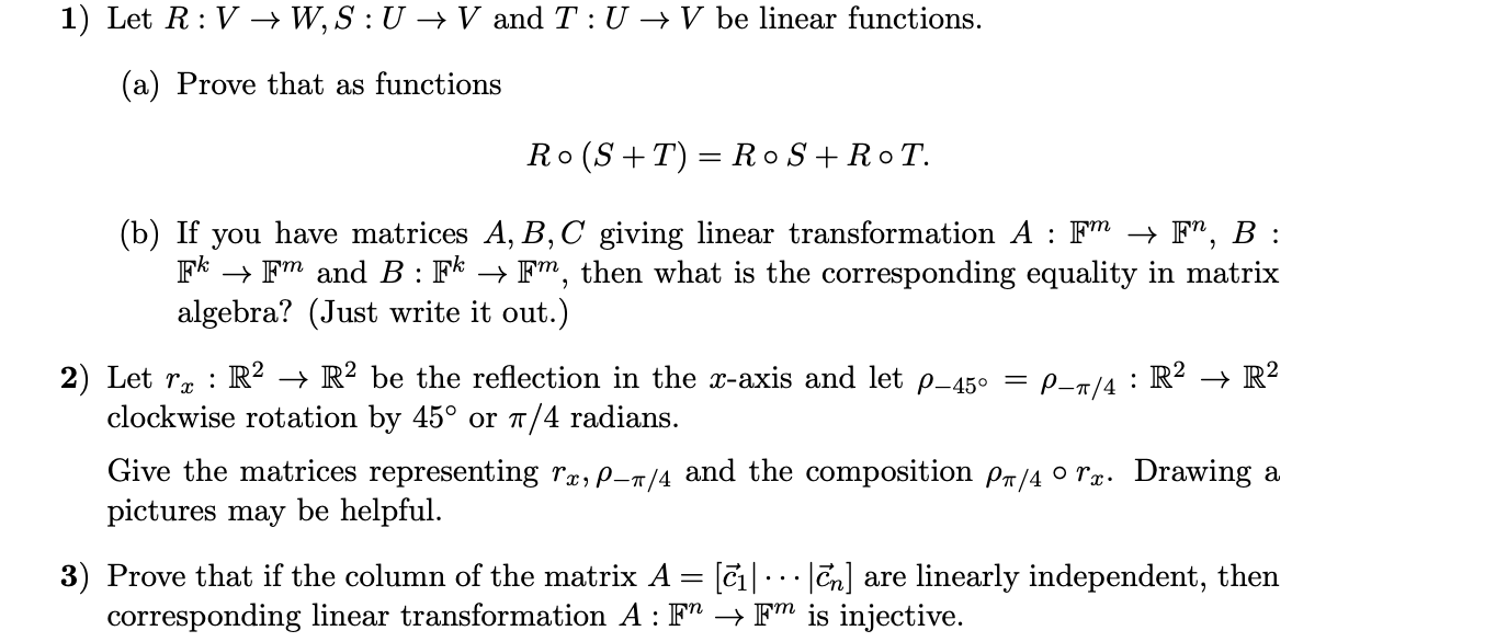 Solved 1 Let R V W S U V And T U V Be Linear Functi Chegg Com