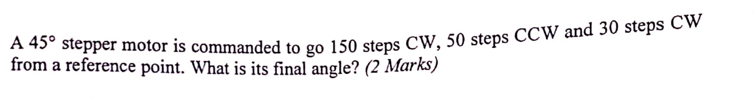 Solved A.45° stepper motor is commanded to go 150 steps CW, | Chegg.com