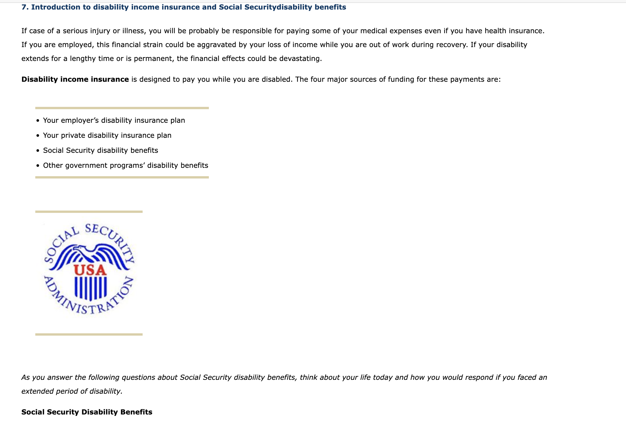 Solved 7. Introduction to disability income insurance and | Chegg.com