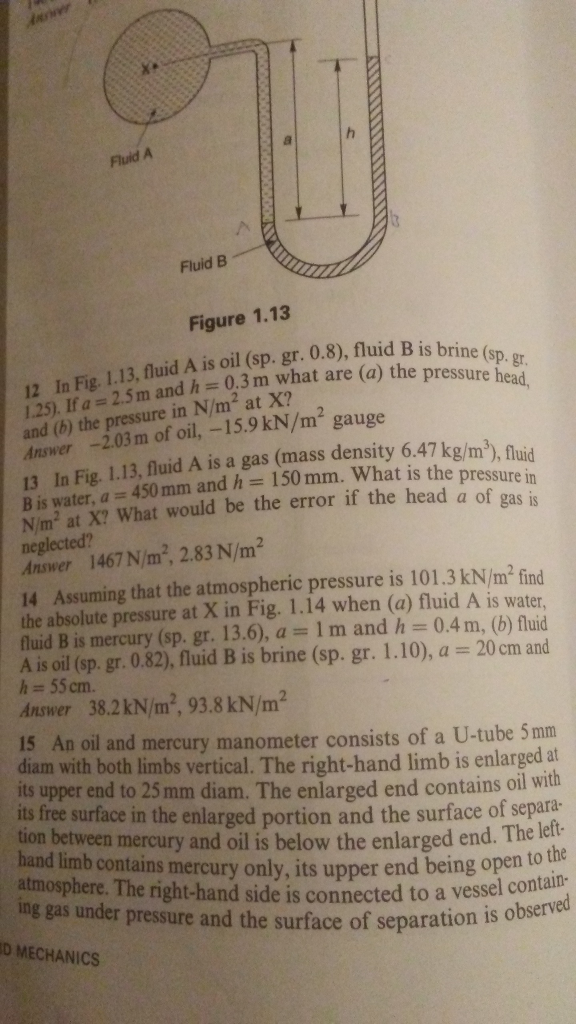 Fluid A Fluid B Figure 1.13 In Fig. 1,13, Fluid A Is | Chegg.com