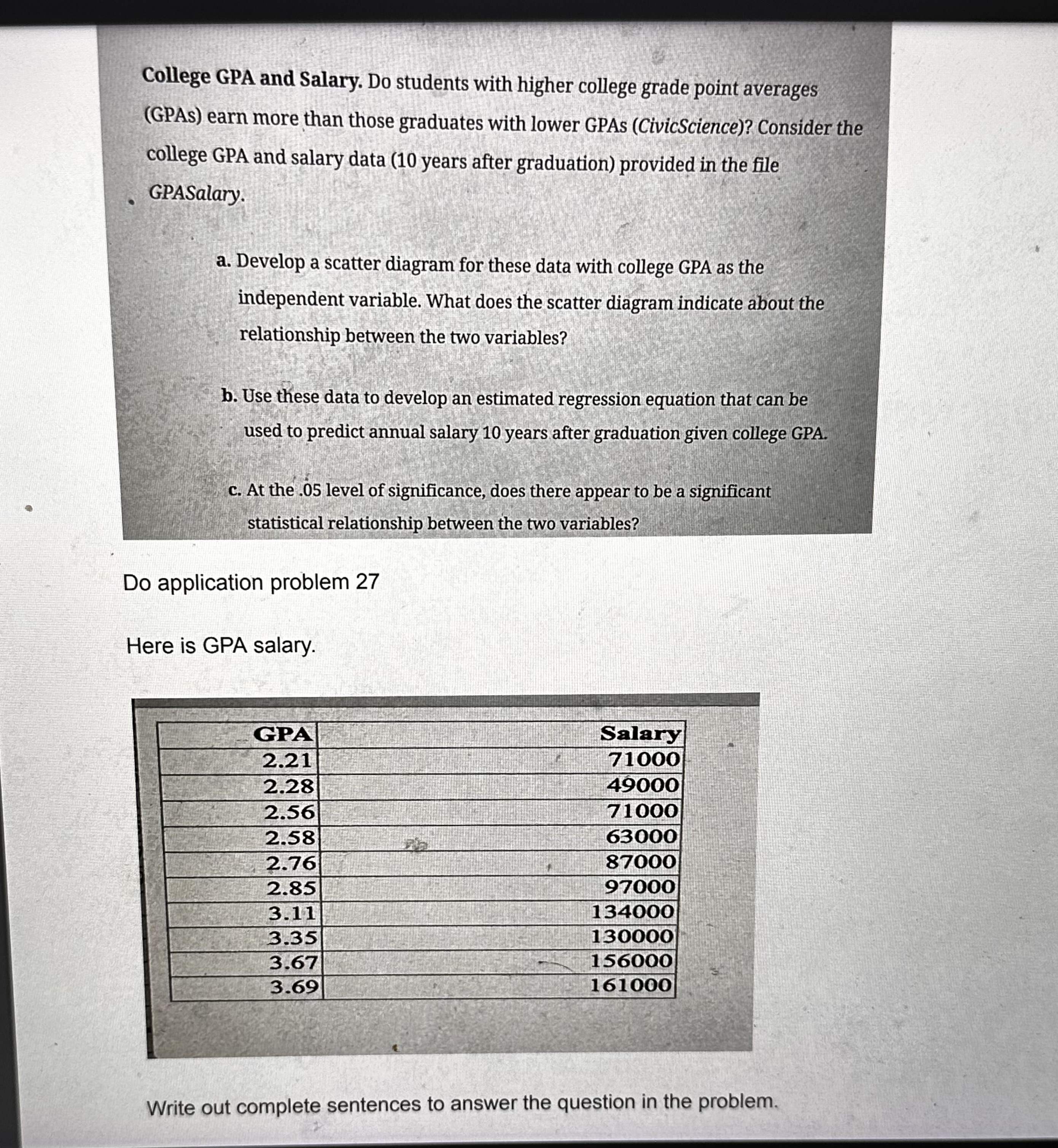 Solved College GPA And Salary. Do Students With Higher | Chegg.com