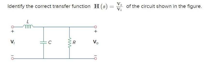 Solved V. Identify the correct transfer function H(s) = of | Chegg.com