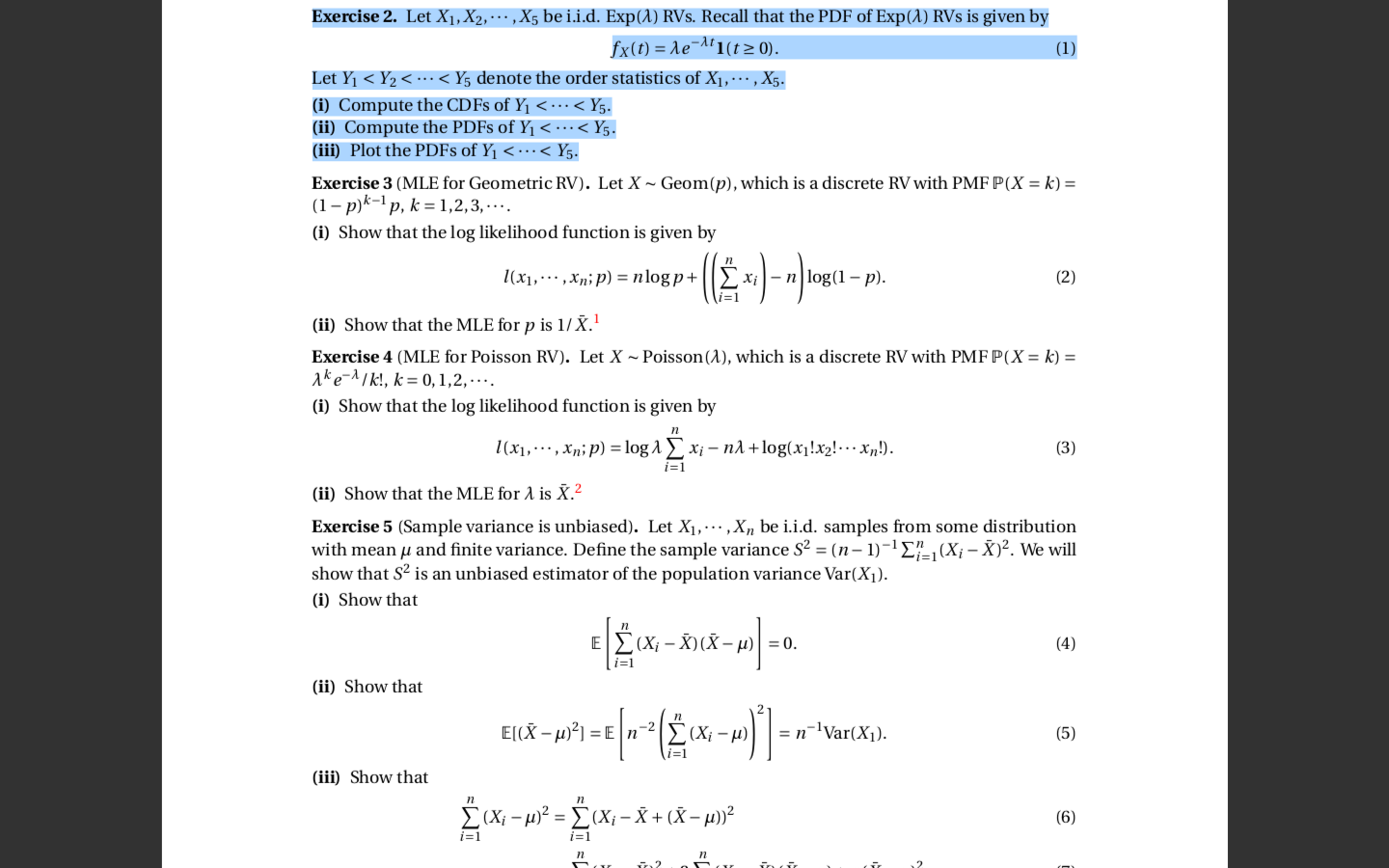 Solved 1 Exercise 2 Let X1 X2 X5 Bei I D Exp 1 Chegg Com