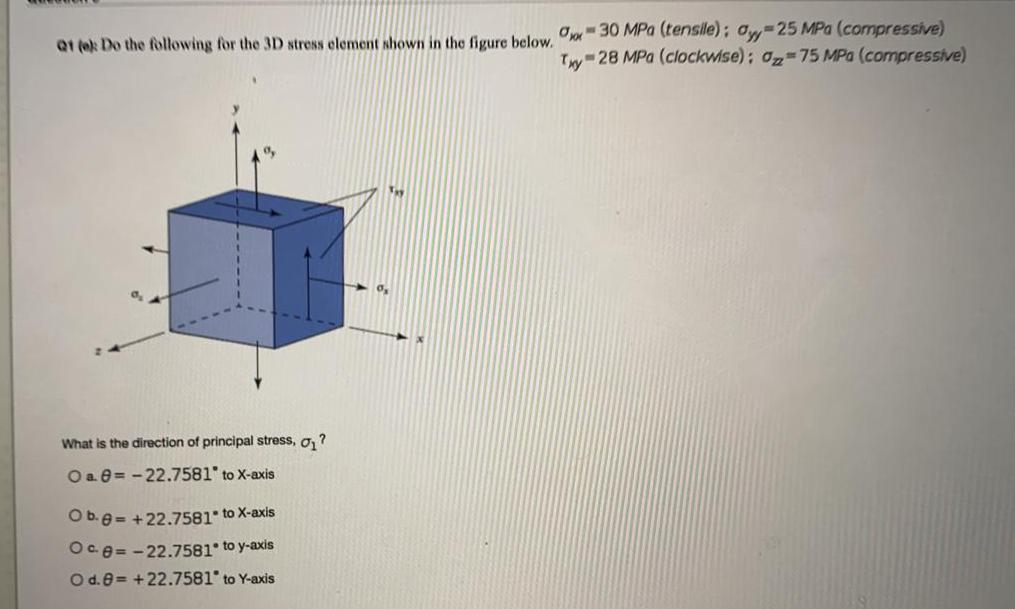 Solved tiek Do the following for the 3D stress element shown | Chegg.com
