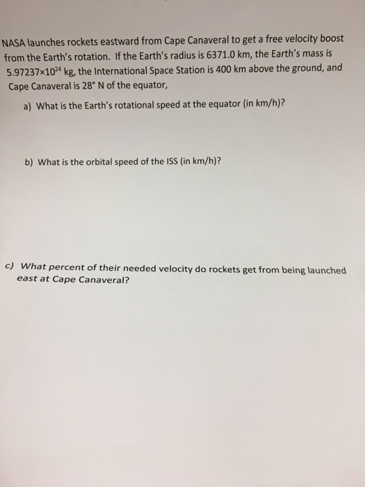 Solved Nasa Launches Rockets Eastward From Cape Canaveral To Chegg Com