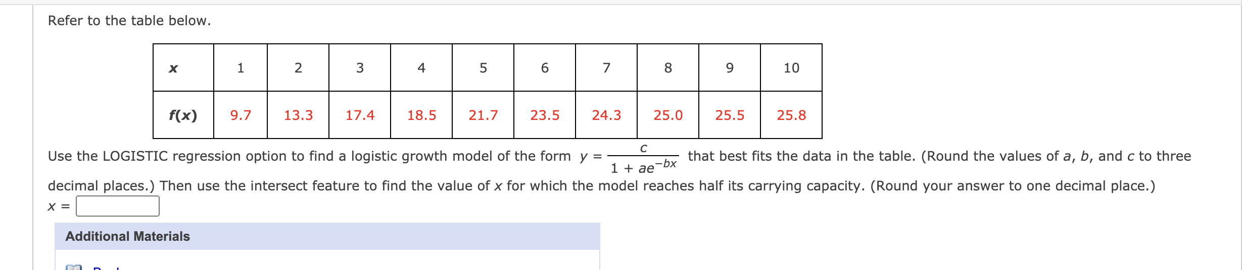 Solved Refer to the table below. Х 1 2 3 4 5 6 7 9 10 f(x) | Chegg.com