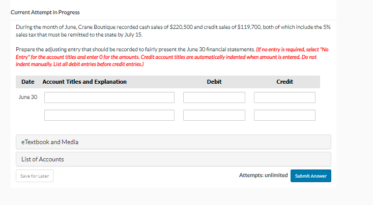 Solved During the month of June, Crane Boutique recorded | Chegg.com