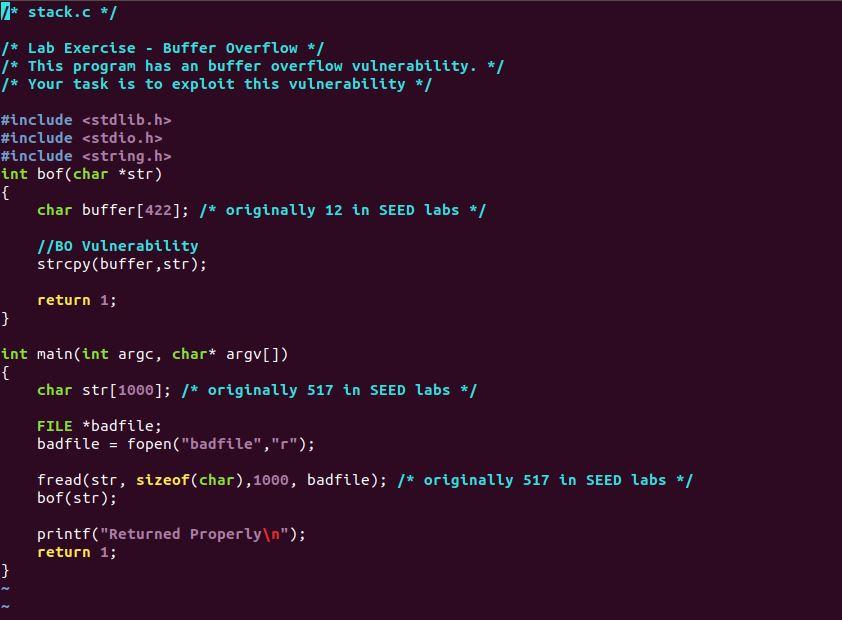 * Stack.c */ /* Lab Exercise - Buffer Overflow */ /* | Chegg.com